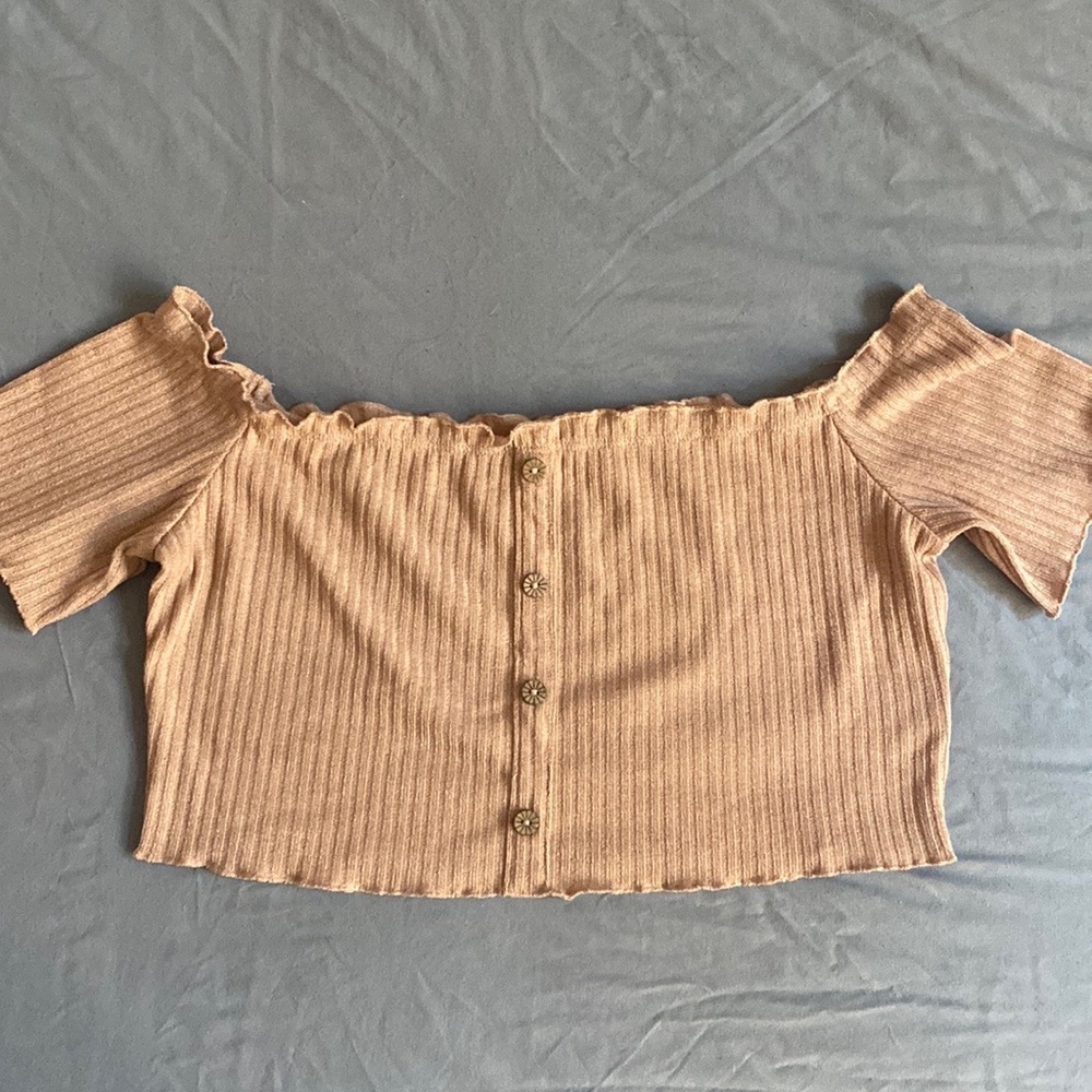 SHEIN Button Front Off the Shoulder Crop Top Size Large